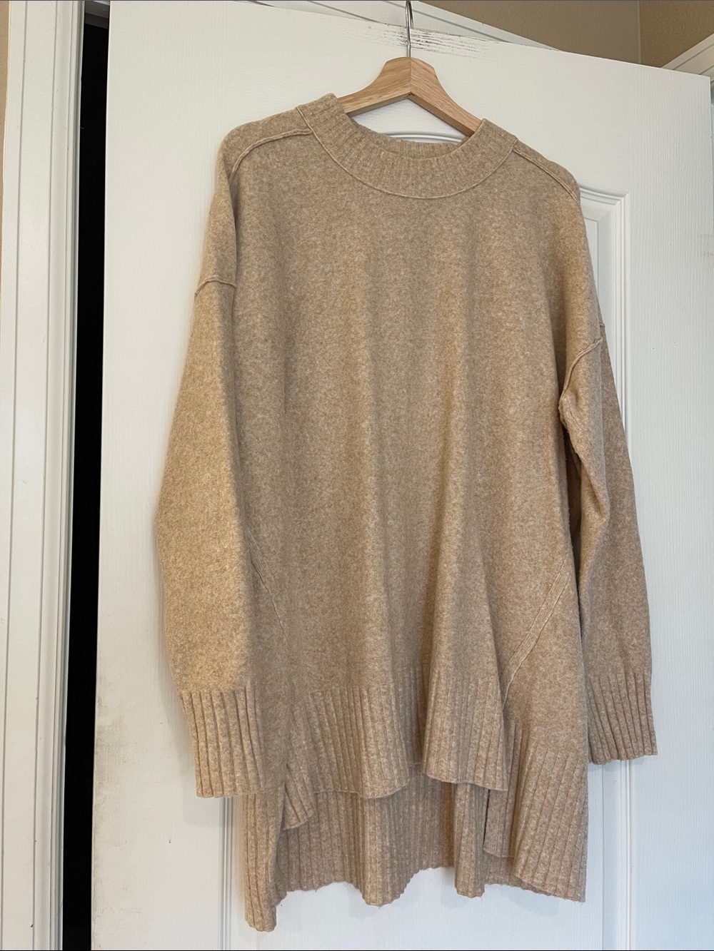 Free People Neutral Tan Crewneck Oversized Sweater